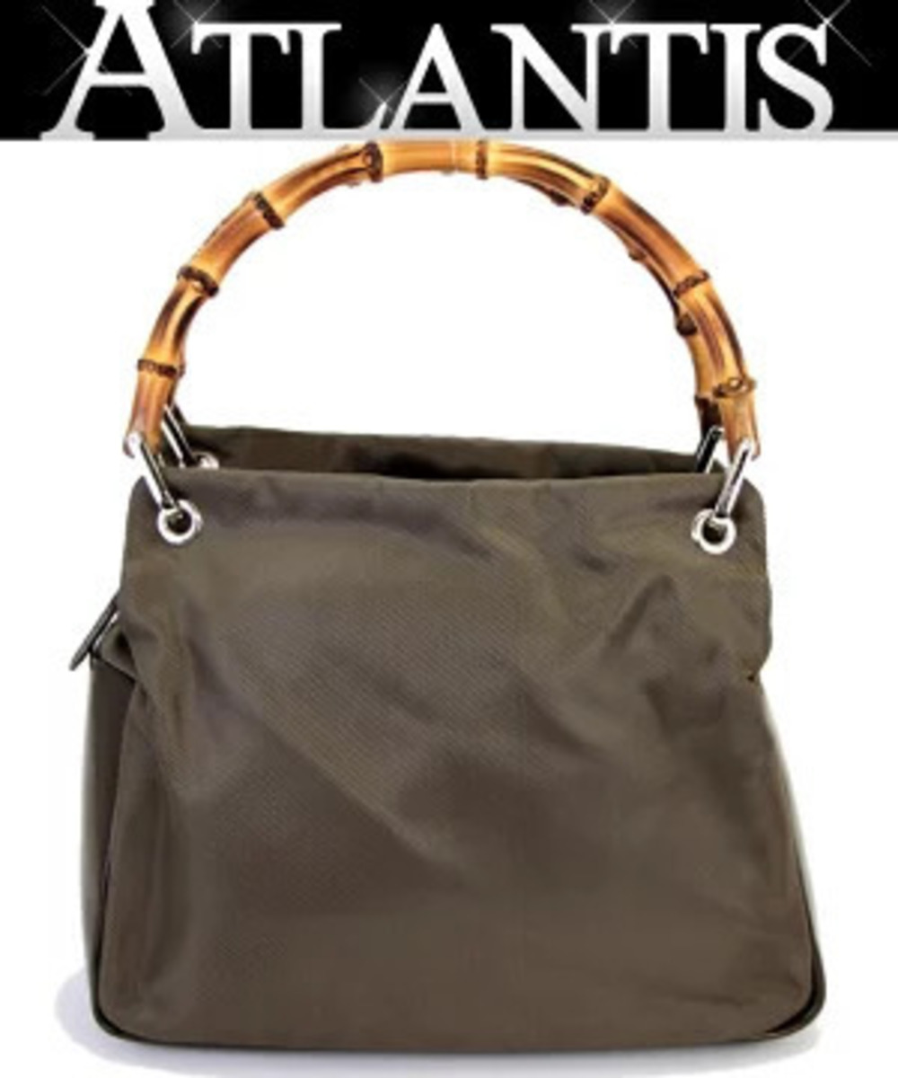 Gucci Bamboo Handbag Canvas x Leather Olive